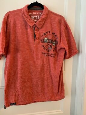 REGD,TDMK Men's Casual Polo Short sleeves Shirt in Washed Coral Red -